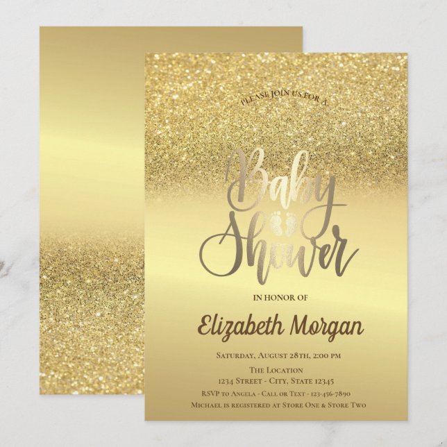 Invitación Elegante lluvia de oro con efecto bokeh y degradad (Anverso / Reverso)