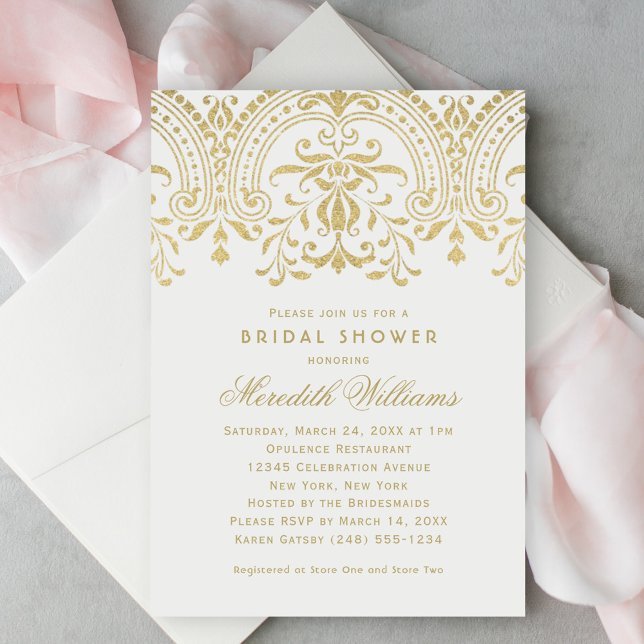 Invitación Elegante lluvia de oro damasco Boda Duche (Subido por el creador)