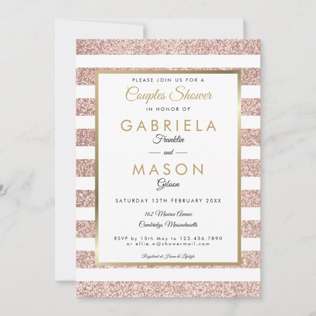 Invitación Elegante lluvia de oro rosa para parejas (Anverso)