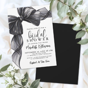 Invitación Elegante Lluvia de Regalos Nupciales con Lazo Negr