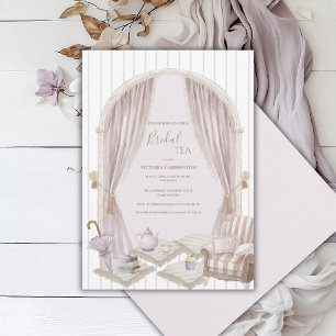 Invitación Elegante lluvia de té nupcial con franja púrpura  