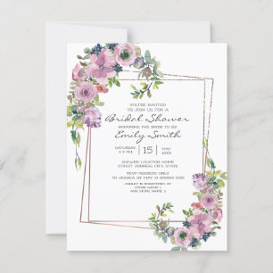 Invitación Elegante lluvia floral lila geométrica nupcial