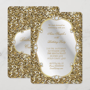Invitación Elegante Look de Brillo Dorado Fiesta de Cumpleaño
