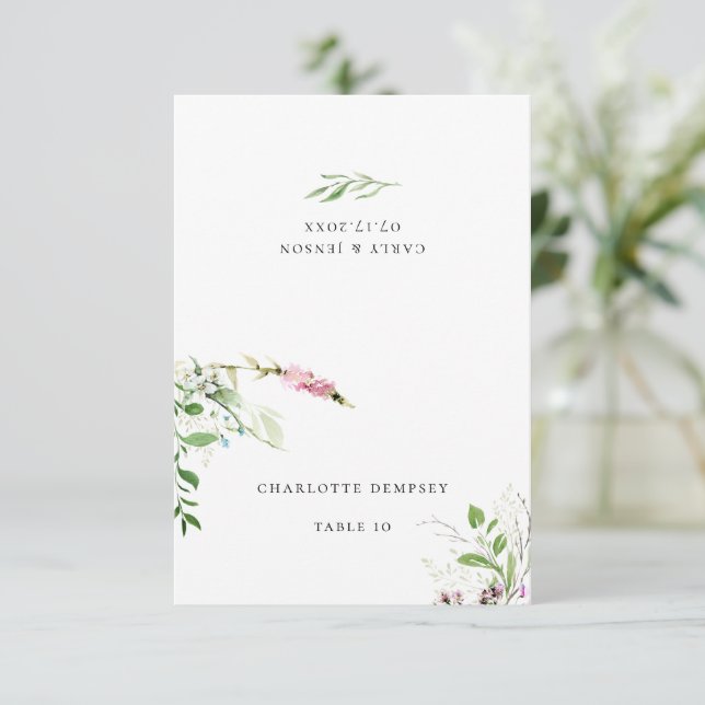 Invitación Elegante lugar Boda de Flores Silvestres Botánicas (Anverso de pie)