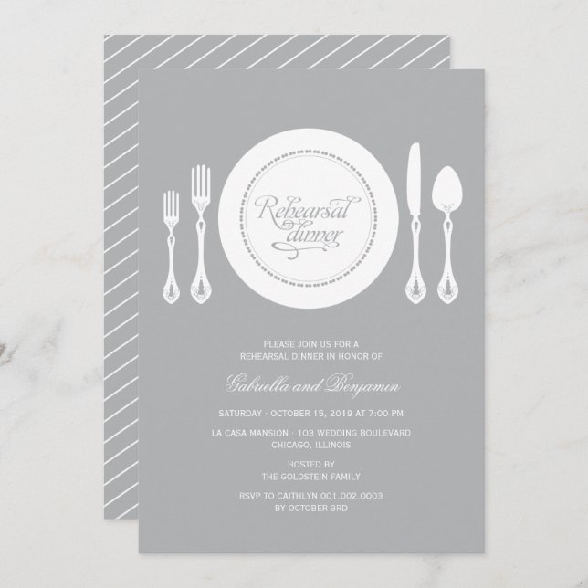 Invitación Elegante Lugar Fijando El Ensayo Boda Cena (Anverso / Reverso)