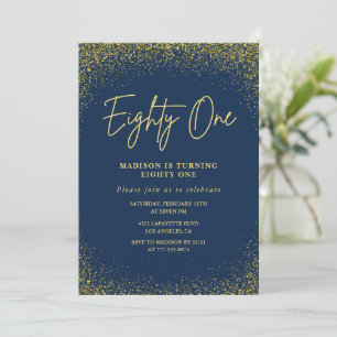 Invitación Elegante Lujo Azul Oro Brillo Cumpleaños 81