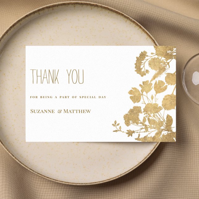 Invitación Elegante lujo de flores silvestres de oro blanco (Elegant white gold wildflower luxury Thank You)