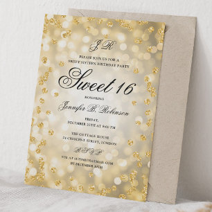Invitación Elegante Lujo Luces de Purpurina de Oro Dulces 16