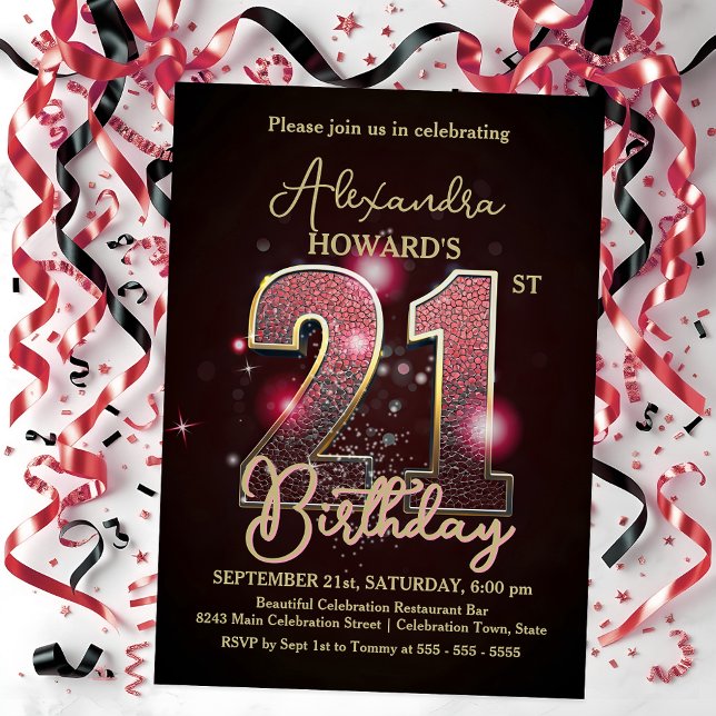 Invitación Elegante Lujo Midnight Glow 21º cumpleaños (Subido por el creador)