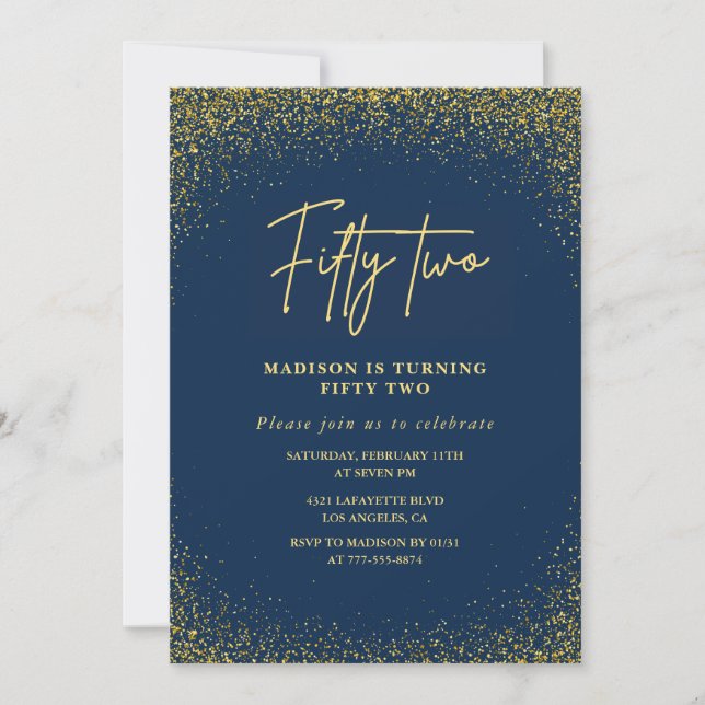 Invitación Elegante lujo navidad dorado brillo 52 cumpleaños (Anverso)