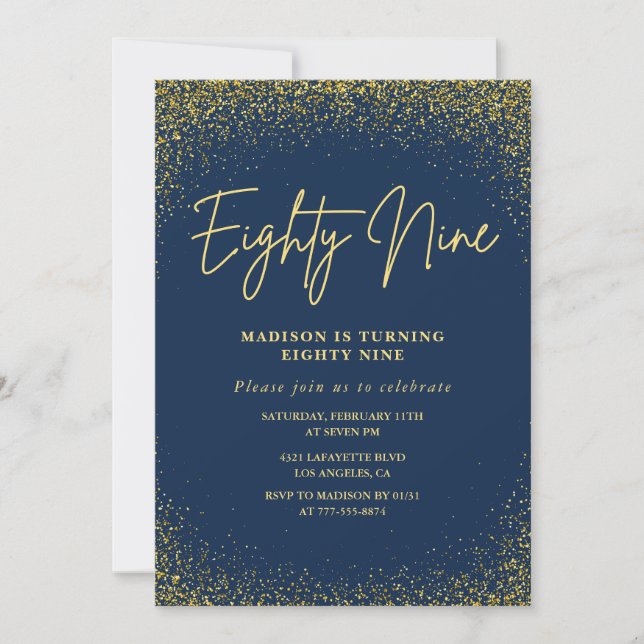 Invitación Elegante lujo navidad dorado brillo 89 cumpleaños (Anverso)