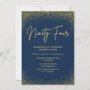 Invitación Elegante Lujo Navy Dorado Brillo 94 cumpleaños