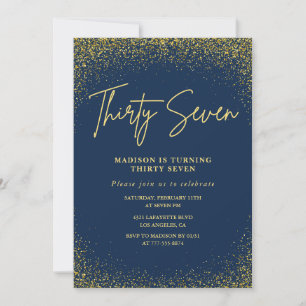 Invitación Elegante Lujo Navy Dorado Brillo Cumpleaños 37
