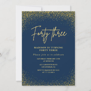 Invitación Elegante Lujo Navy Dorado Brillo Cumpleaños 43