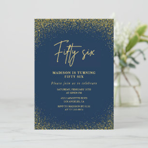 Invitación Elegante Lujo Navy Dorado Brillo Cumpleaños 56
