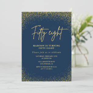 Invitación Elegante Lujo Navy Dorado Brillo Cumpleaños 58