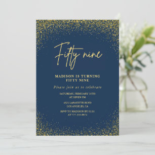 Invitación Elegante Lujo Navy Dorado Brillo Cumpleaños 59