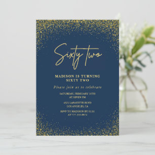 Invitación Elegante Lujo Navy Dorado Brillo Cumpleaños 62
