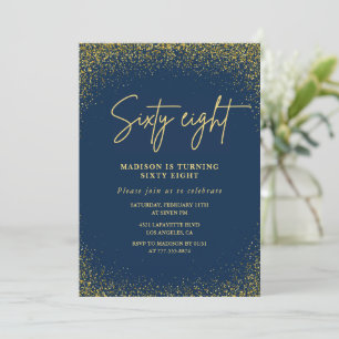 Invitación Elegante Lujo Navy Dorado Brillo Cumpleaños 68
