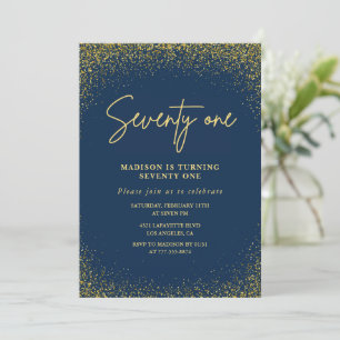 Invitación Elegante Lujo Navy Dorado Brillo Cumpleaños 71