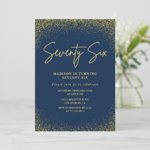 Invitación Elegante Lujo Navy Dorado Brillo Cumpleaños 76