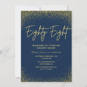 Invitación Elegante Lujo Navy Dorado Brillo Cumpleaños 88
