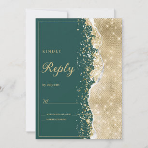 Invitación Elegante lujo verde oro brillo RSVP