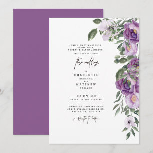 Invitación Elegante Lujosa Floral Lavanda Boda de Ambos Padre