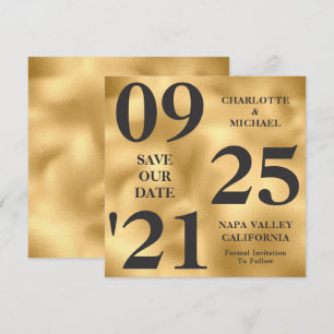 Invitación Elegante Luminoso Metálico Oro Moderno Ahorra La F