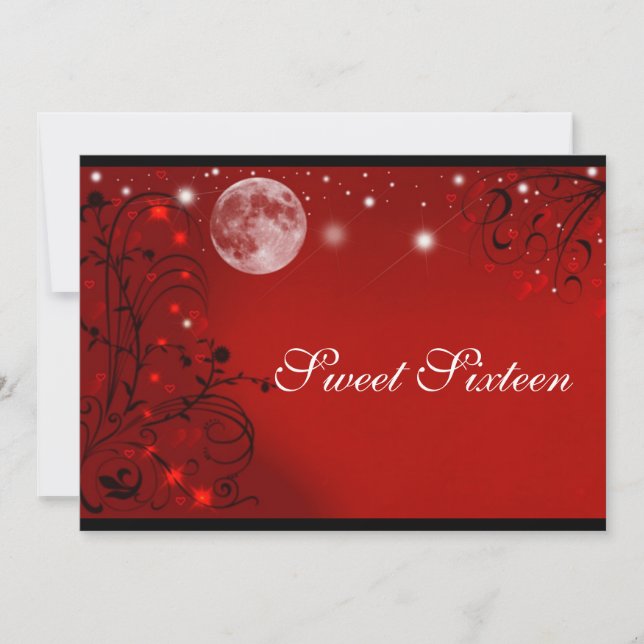 Invitación Elegante Luna Completa Rojo Blanco Negro, Dulce Di (Anverso)