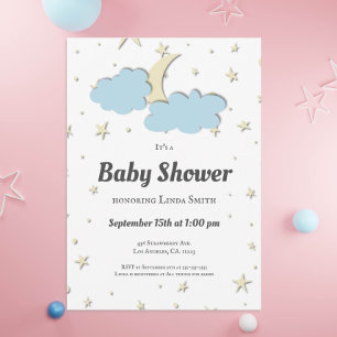 Invitación Elegante Luna y Estrellas Género Baby Shower Neutr
