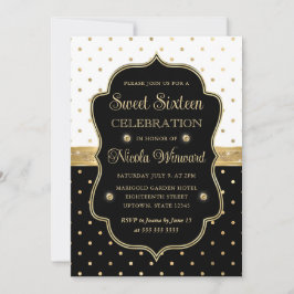 Invitación Elegante lunares negros y blancos Sweet Sixteen
