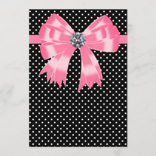 Invitación Elegante lunares rosados y negros