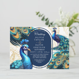 Invitación Elegante Lux Peacocks Garden Boda Verde Esmeralda