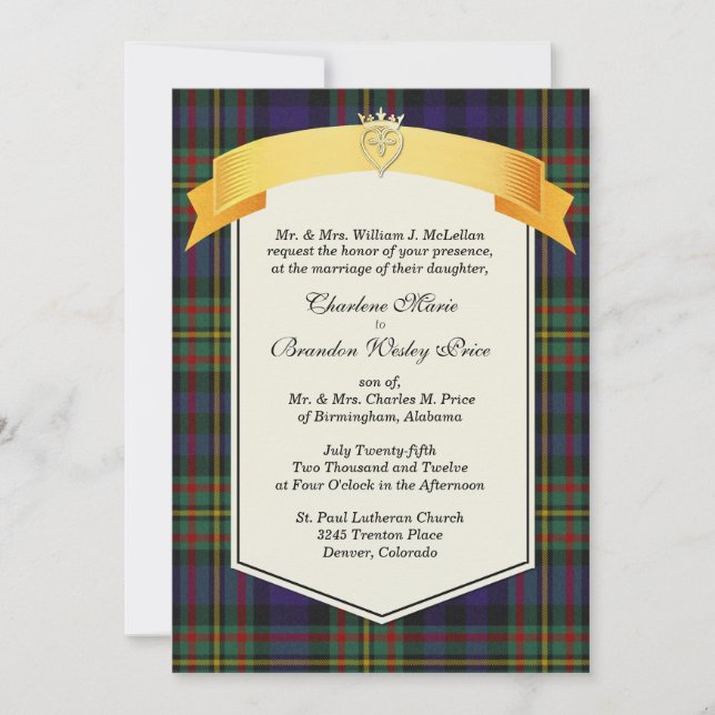 Invitación Elegante MacLellan Tartan Plaid Custom Wedding (Anverso)