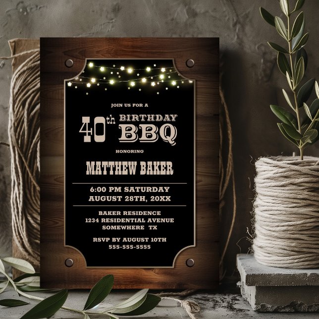 Invitación Elegante madera 40 cumpleaños barbacoa (Subido por el creador)