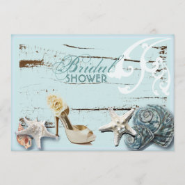 Invitación Elegante madera BLue Seashells Beach ducha de novi
