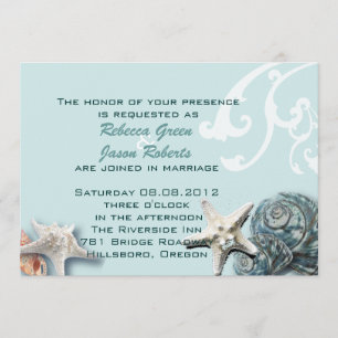 Invitación Elegante madera BLue Seashells Beach Wedding