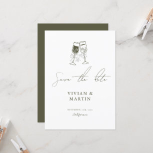 Invitación Elegante madera de Olivo Verde Salvar La Fecha