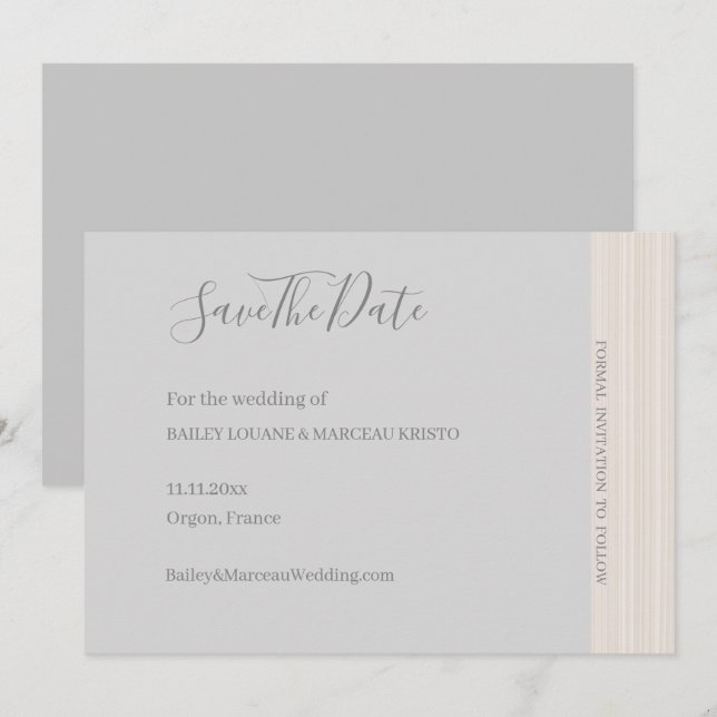 Invitación Elegante Madera Gris ClaroGrano Salven Al Boda De  (Anverso / Reverso)