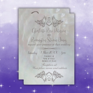 Invitación Elegante Madre de Perla Lilac/Boda Gris