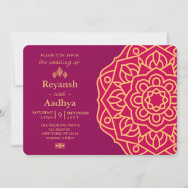 Invitación Elegante Magenta Gold Hindu Mandala Boda indio