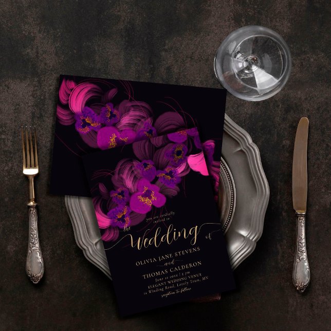 Invitación Elegante Magenta Moody Morado Orquídea Boda Floral (Subido por el creador)