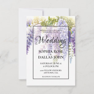 Invitación Elegante magenta púrpura glicina de agua glicinia