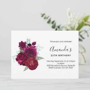 Invitación Elegante Magenta Rosa Floral Bouquet Cumpleaños