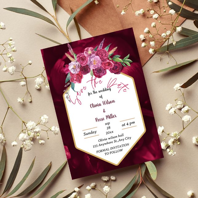 Invitación elegante magenta rosa floral salvar la fecha (Subido por el creador)