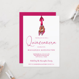 Invitación Elegante Magenta Sparkle High Heels Quinceañera
