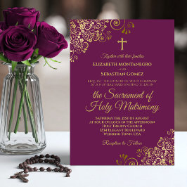 Invitación Elegante Magenta y Boda católico moderno de oro