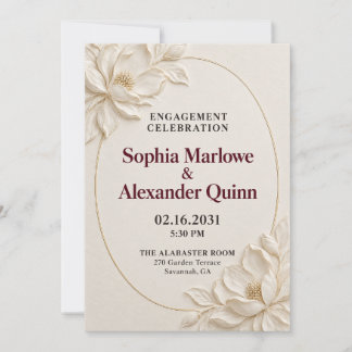 Invitación Elegante Magnolia 3D Marfil Dorado Fiesta de Compr