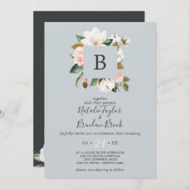 Invitación Elegante Magnolia Azul Gris Todo En Un Boda
